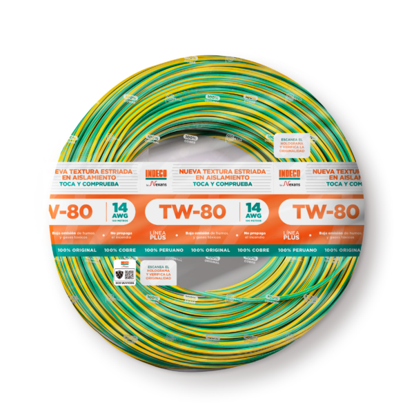 Cable TW80-14 Amarillo/Verde Plus INDECO x 100m